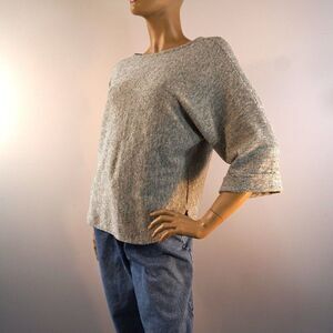 Max Studio London Knit Boho Top Sz XS Short Sleeve Heathered Gray Oversized